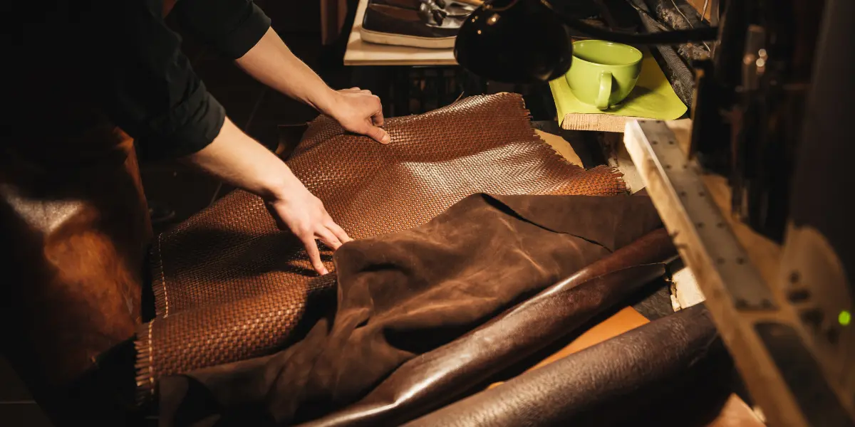 slide3 A craftsman working with premium leather, showcasing the process of creating high-quality sofa upholstery at Sofa Repair Bahrain. The workspace highlights expertise in sofa repair and custom sofa designs for both residential and commercial interiors. Perfect for enhancing spaces with durable and stylish sofa fabric and innovative repair solutions.