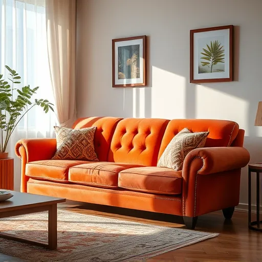 Design a serene and inviting image of a beautifully repaired sofa in a cozy living room setting in Al Hajar, Bahrain. The image should emphasize the comfort and aesthetic appeal of the sofa, showcasing its upholstery in rich, vibrant colors. This image can also serve as an alt description for a sofa repair service. Couch Fix in Al Hajar Sofa Repair Bahrain