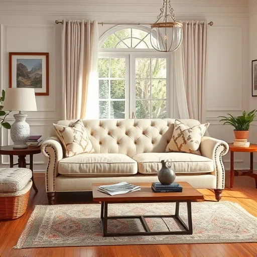 Design a creative and artistic image showcasing a beautifully reupholstered sofa in a bright and inviting living room setting, which can also serve as an alt description for 'Couch Fix in Az Zimmah'. Couch Fix in Az Zimmah Sofa Repair Bahrain