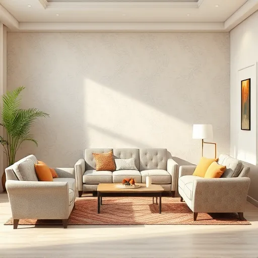 Design a creative image for 'Couch Fix in Bilad al Qadim' that features a serene setting with various sofa types and upholstery materials, emphasizing comfort and style. This image will serve as an alt description for online usage. Couch Fix in Bilad al Qadim Sofa Repair Bahrain