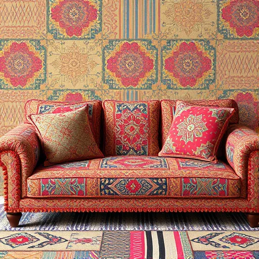 Generate a creative image for 'Couch Fix in Umm al Hassam' showcasing a collection of vibrant sofa upholstery fabrics, ideal for use as an alt description, with a focus on texture and color. Couch Fix in Umm al Hassam Sofa Repair Bahrain