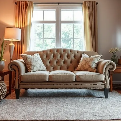 Generate a creative and artistic image of a cozy living room featuring a well-maintained divan, highlighting the details of the upholstery and fabric. This image should visually communicate the quality of sofa repair services and can serve as an alt description. Divan Repair in Muharraq Sofa Repair Bahrain