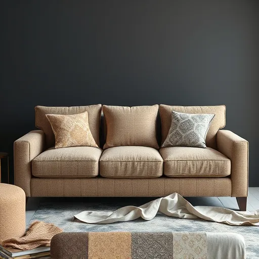 Generate an image showcasing various types of sofa fabrics and upholstery materials displayed elegantly, suitable for use as an alt description. Sofa Repair in Bilad al Qadim Sofa Repair Bahrain