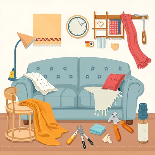 Sofa Repair in Hamad Town Design a creative image for 'Sofa Repair in Hamad Town' that illustrates various upholstery fabrics and tools used in sofa repair. This image should be clear and colorful, suitable for use as an alt description. Sofa Repair in Hamad Town Sofa Repair Bahrain