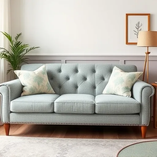 Create a transparent image of a cozy living room featuring a freshly upholstered sofa, emphasizing the texture and color of the fabric, suitable for use as an alt description. Sofa Upholstery in Al Qurayyah Sofa Repair Bahrain