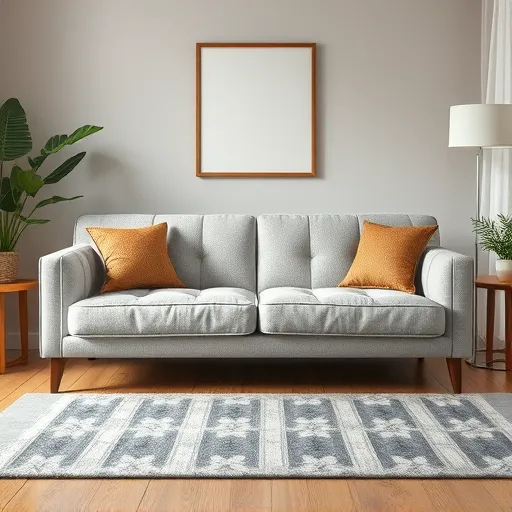 Generate a clear image of a stylish sofa in a cozy living room setting, emphasizing the upholstery details and textures, suitable for use as an alt description. Sofa Upholstery in Ras Ar Rumman Sofa Repair Bahrain