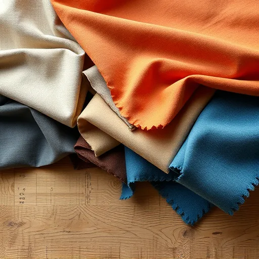 Generate a visually appealing image of a selection of high-quality upholstery fabrics arranged artistically on a wooden table. This image should highlight various textures and colors suitable for sofa upholstery. Sofa Upholstery in Shahrakkan Sofa Repair Bahrain