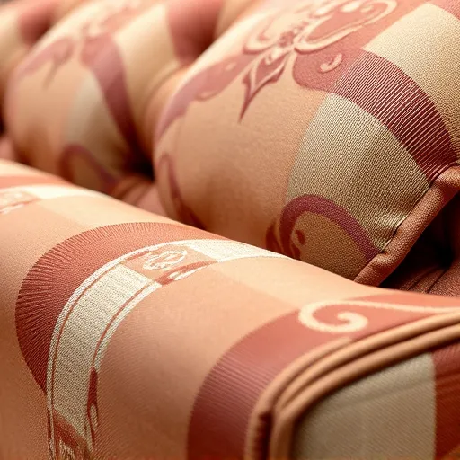 Create an artistic image featuring a close-up of luxurious sofa upholstery fabric, highlighting intricate details and textures. The image should be visually appealing and suitable for use as an alt description in a website, emphasizing the quality and craftsmanship of sofa upholstery. Sofa Upholstery in Sitra Sofa Repair Bahrain