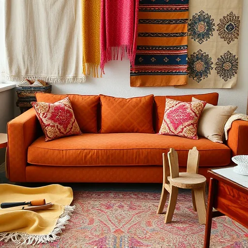 Generate a creative image for 'Sofa Upholstery in Umm al Hassam' featuring various fabric swatches and tools used for upholstery, ideal for use as an alt description. Sofa Upholstery in Umm al Hassam Sofa Repair Bahrain